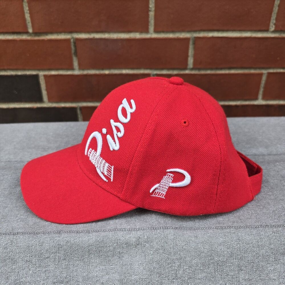 New Pisa Italia Embroidered Hat Cap Adjustable White Red Cappello - Picture 2 of 5